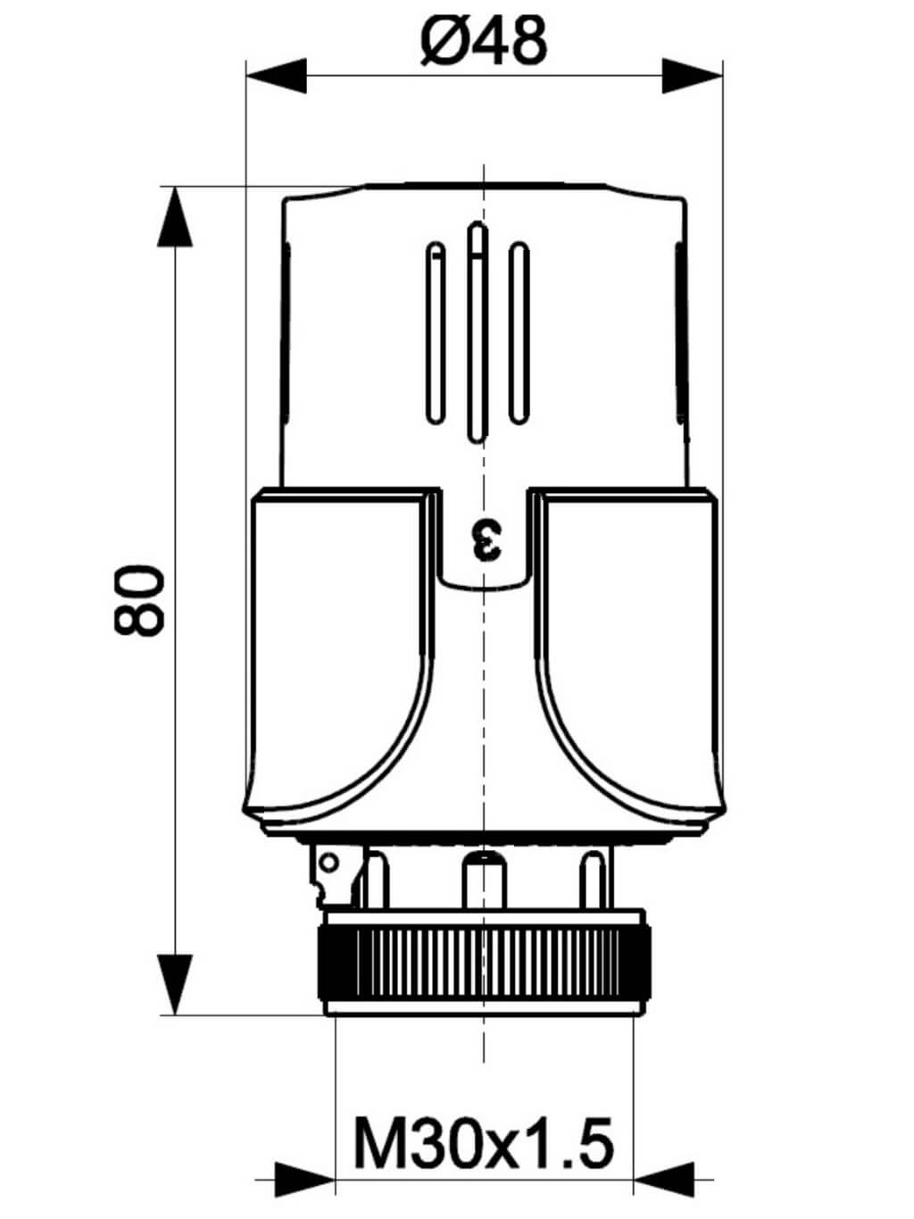 KFA-Termostaticka-hlavica-M30x1,5-biela, nákres s rozmermi